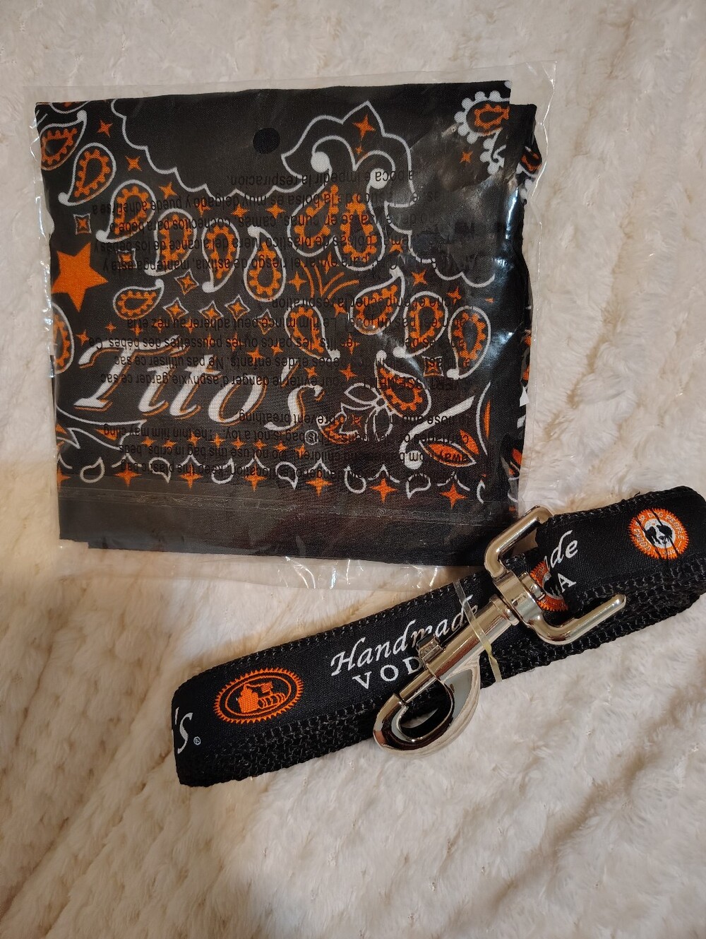 Tito's Vodka Black and Orange  Logo Dog Leash and Bandana Set